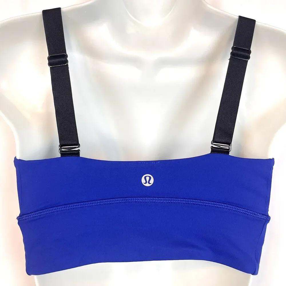 Lululemon Blue Longline Sports Bra Black Straps Women’s Size 4 Medium Support